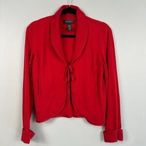 Lauren Ralph Lauren Shaw Collar Cardigan Sweater Size Small Red Front Tie
